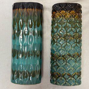Kirkland's Tall Ceramic Decorative Vases Set Of 2 - Teal & Brown Gradient